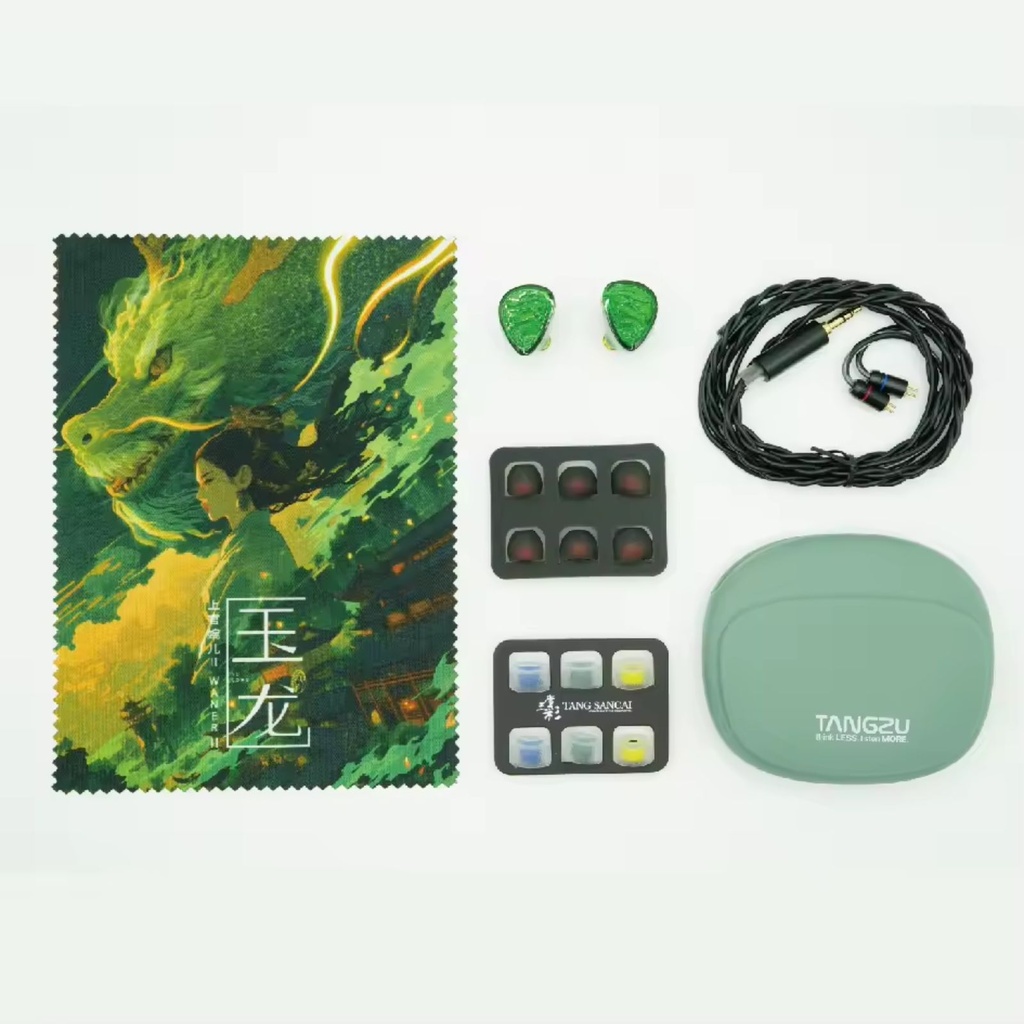 TANGZU WAN’ER SG 2 – Jade Dragon Edition · IEM dinámico 10 mm PET (2-pin 0.78 mm) con opciones 3,5 mm / 4,4 mm / USB-C (con mic).