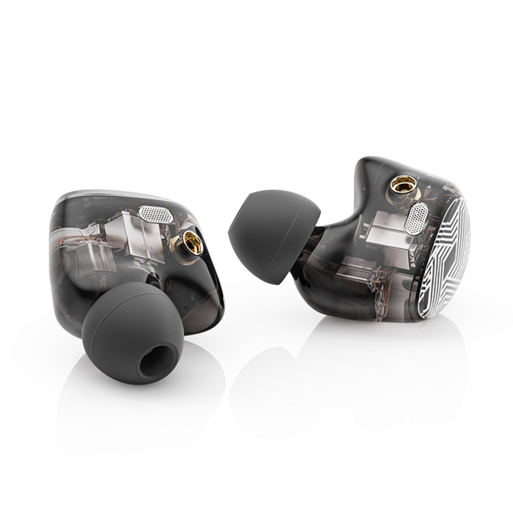FiiO FA19 — IEM all-BA (10 × Knowles BA por lado) · crossover con condensadores Rubycon + filtro notch de medios · sistema de refuerzo de graves por retroalimentación negativa (S.Turbo) · conector MMCX · cable de plata pura 8 hebras con plugs 3,5 mm / 4,4 mm.