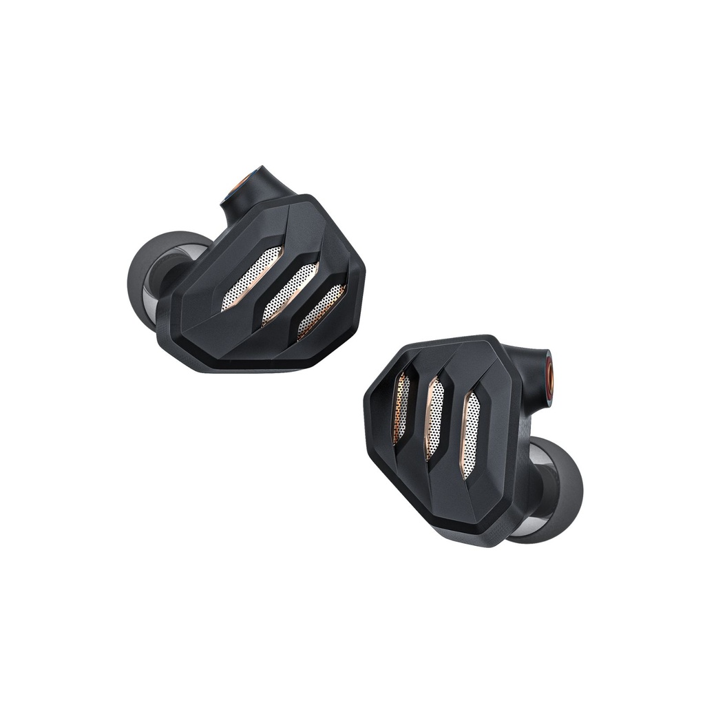 FiiO FH7S — IEM híbrido 1 Dynamic (13,6 mm DLC) + 4 Balanced Armature Knowles · diseño semi-abierto 2ª gen · filtro notch anti-sibilancia · S.Turbo para graves · MMCX · cable 8 hebras (152 hilos) SPC con plugs 3,5/4,4 mm y 3 filtros de afinación