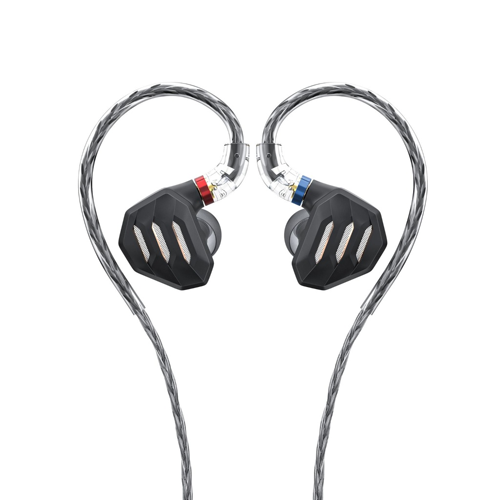 FiiO FH7S — IEM híbrido 1 Dynamic (13,6 mm DLC) + 4 Balanced Armature Knowles · diseño semi-abierto 2ª gen · filtro notch anti-sibilancia · S.Turbo para graves · MMCX · cable 8 hebras (152 hilos) SPC con plugs 3,5/4,4 mm y 3 filtros de afinación