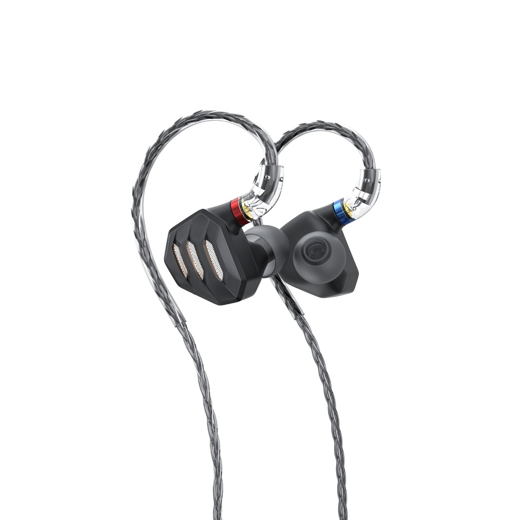 FiiO FH7S — IEM híbrido 1 Dynamic (13,6 mm DLC) + 4 Balanced Armature Knowles · diseño semi-abierto 2ª gen · filtro notch anti-sibilancia · S.Turbo para graves · MMCX · cable 8 hebras (152 hilos) SPC con plugs 3,5/4,4 mm y 3 filtros de afinación