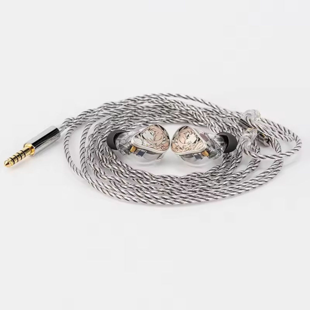 MOONDROP PSYCHE — IEM trihíbrido 2 Dynamic + 4 Balanced Armature + 4 Planar (10 drivers por lado) · 0,78 mm 2-pin · cable mixto cobre monocristalino + plata con plug 4,4 mm y adaptador 3,5 mm.