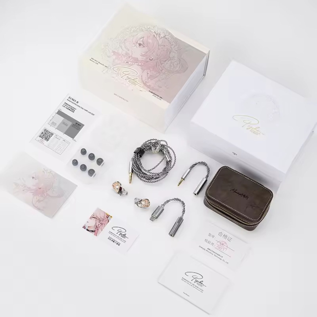 MOONDROP PSYCHE — IEM trihíbrido 2 Dynamic + 4 Balanced Armature + 4 Planar (10 drivers por lado) · 0,78 mm 2-pin · cable mixto cobre monocristalino + plata con plug 4,4 mm y adaptador 3,5 mm.