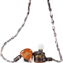 SHANLING MAJESTIC — IEM trihíbrido 12 drivers: 2 Dynamic (10 mm, liquid silicone) + 6 Balanced Armature + 4 EST Sonion · crossover de 4 vías · doble micro-switch (refuerzo de grave y activación EST) · 0,78 mm 2-pin · cable 8 hebras Litz SPC (18-core) 4,4 mm balanceado · shell de resina médica con faceplate de madera (rosewood) y detalles dorados.