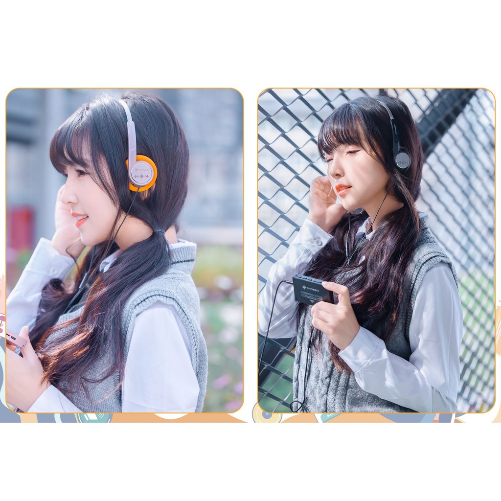 Snowsky (FiiO) Wind — audífono on-ear con driver dinámico de 40 mm (diafragma PET japonés, bobina CCAW, imán N52) · semi-abierto · micrófono y control en línea (3 botones, CTIA) · cable 3,5 mm · ≈50 g · colores negro / plata / rosa (espumas negras o naranja).