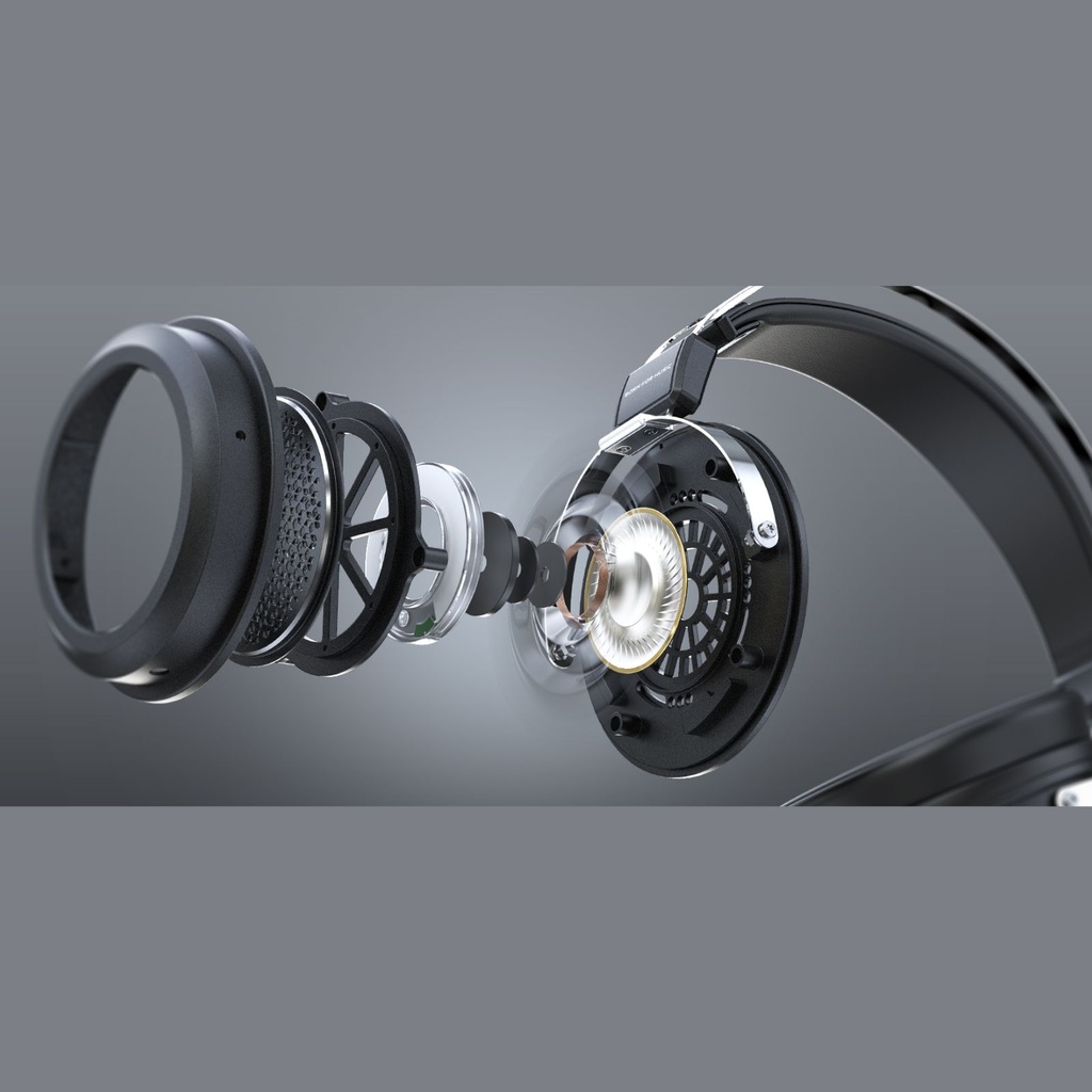 FiiO JT1 — over-ear cerrado con driver dinámico de 50 mm (PEK+PU + lámina de aluminio), imán N52 y bobina CCAW · cable desmontable dual 3,5 mm con mic/1 botón (CTIA) · incluye adaptador 6,3 mm.
