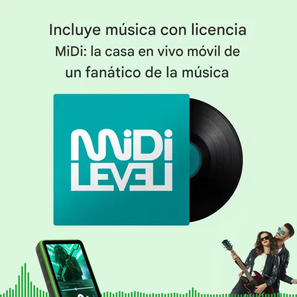 HiBy R1 × MiDi (Rock Edition) — DAP Hi-Fi ultracompacto con pantalla táctil de 3", DAC Cirrus Logic CS43131, HiBy OS, Wi-Fi y Bluetooth 5.1, microSD hasta 2 TB, salida 3,5 mm. Edición especial MiDi Rock con estética exclusiva.