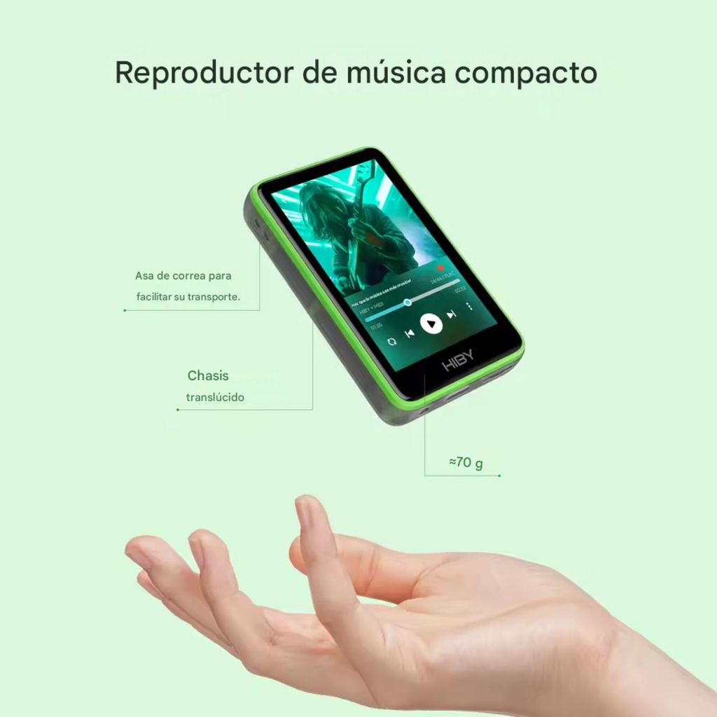 HiBy R1 × MiDi (Rock Edition) — DAP Hi-Fi ultracompacto con pantalla táctil de 3", DAC Cirrus Logic CS43131, HiBy OS, Wi-Fi y Bluetooth 5.1, microSD hasta 2 TB, salida 3,5 mm. Edición especial MiDi Rock con estética exclusiva.