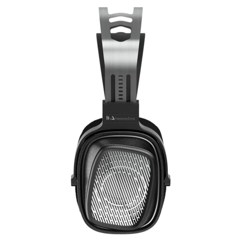 HarmonicDyne BAROQUE — over-ear abierto con driver dinámico 60 mm (diafragma cerámico-metálico) · 64 Ω · 109 dB/Vrms · 10–50 kHz · THD ≤0,2% · cables 3,5 mm SE y 4,4 mm BAL · cámaras CNC en aleación grado aeroespacial.