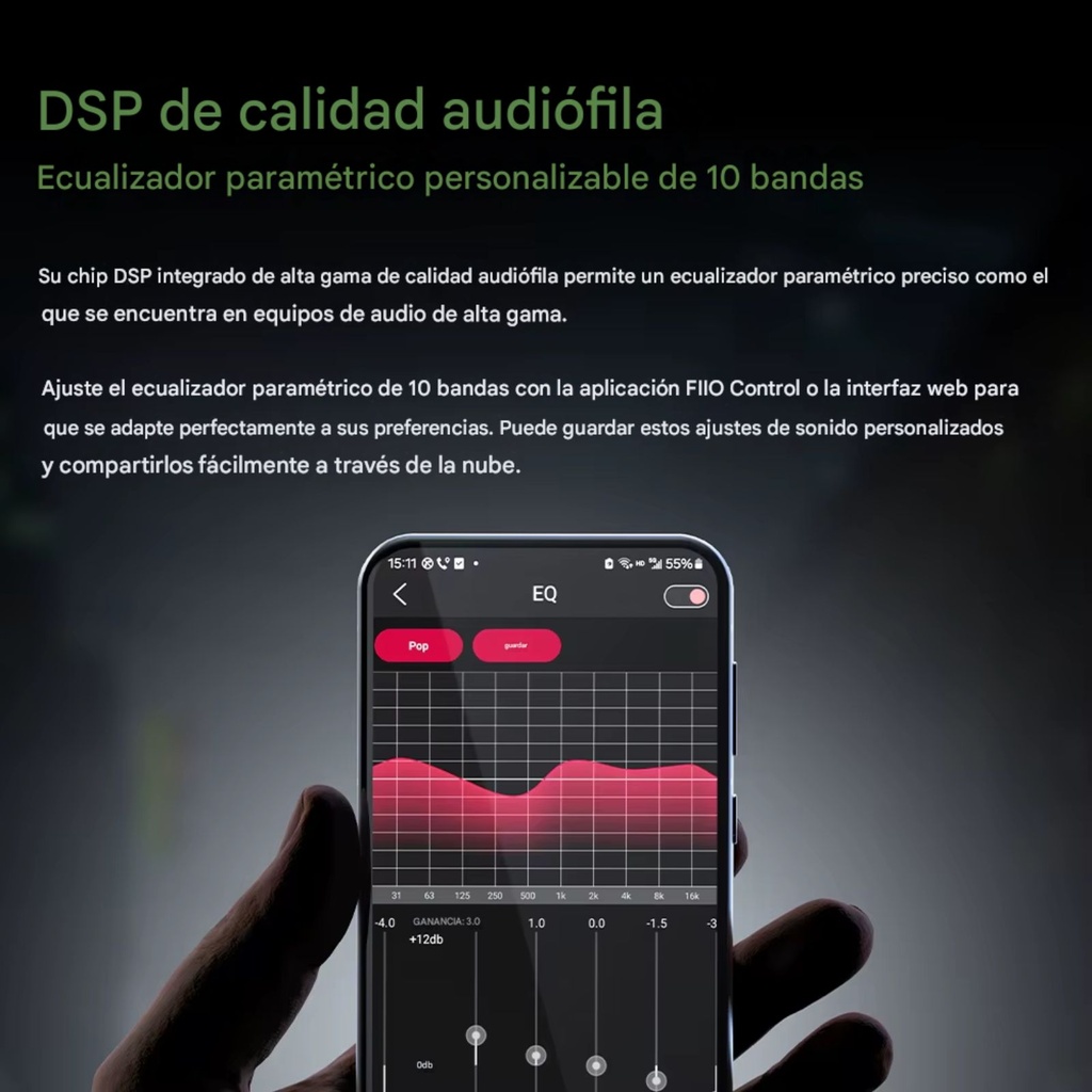 FiiO JadeAudio JIEZI: Mini DAC y Amplificador Portátil | DSP Profesional | 10-band PEQ | PCM 32bit/384kHz & DSD256