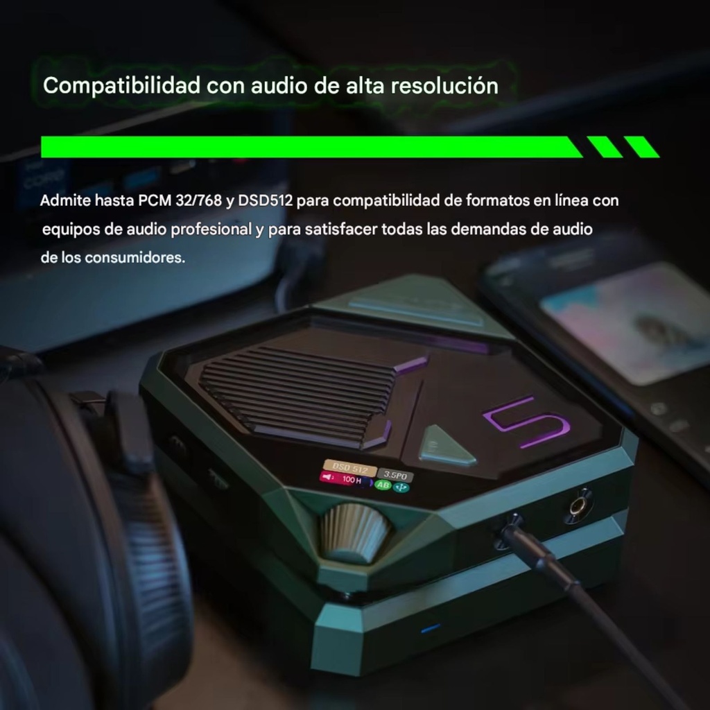 HiBy FD5: DAC/AMP de Escritorio Cyberpunk | Quad AK4493 | 1523mW Potencia | Amplificación Clase A/AB | Bluetooth LDAC | Salida 4.4mm