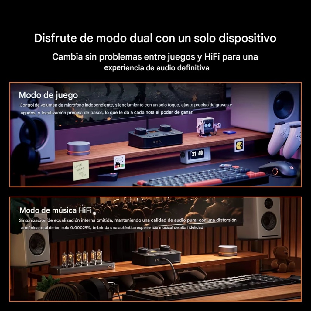 Fosi Audio K7: DAC/AMP de Escritorio Audiófilo y Gamer | AK4493SEQ | 2100mW Potencia | Salida 4.4mm | Bluetooth aptX HD | Entrada Micrófono