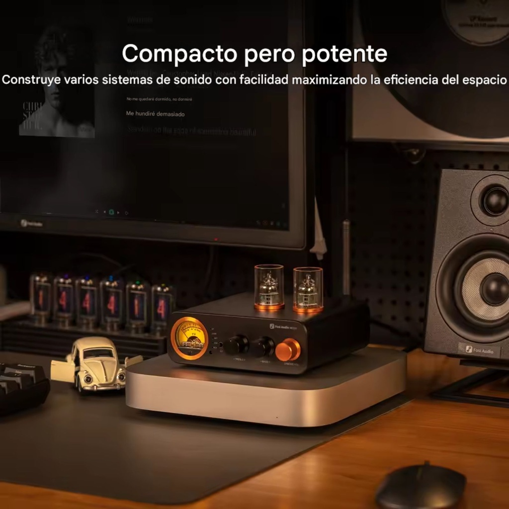 Fosi Audio MC331: Amplificador Integrado a Tubos con DAC | 105W x 2 | Medidor VU | Bluetooth | Para Parlantes Pasivos y Audífonos