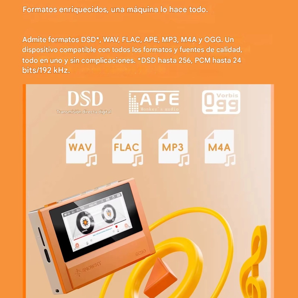 FiiO Snow Sky Echo: Reproductor Hi-Res Dual DAC CS43198 | Evolución Premium del Echo Mini | Chasis de Aluminio CNC | Soporte 256GB | Bluetooth
