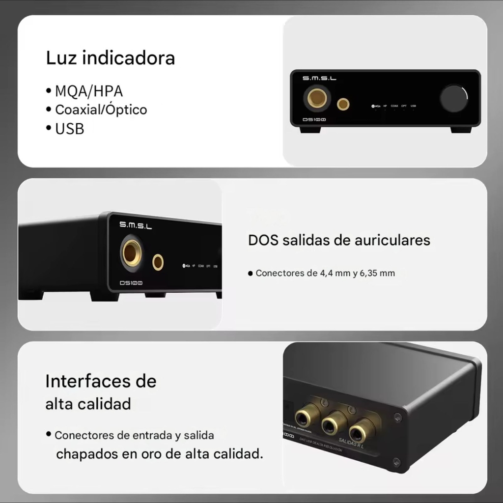 SMSL DS100: Mini DAC/AMP de Escritorio | Chip CS43131 | Salidas 4.4mm y 6.35mm | MQA y DSD256 | USB Plug & Play