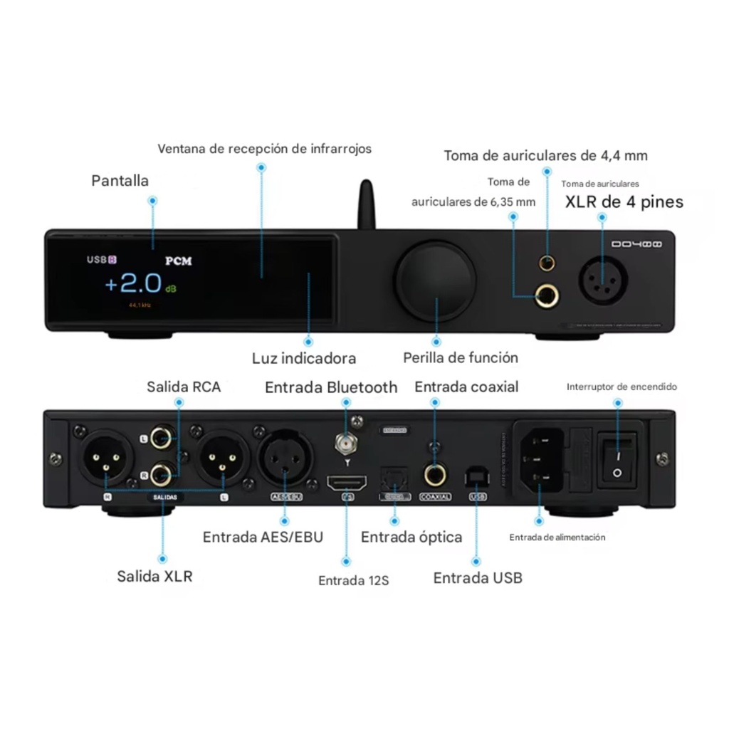 SMSL DO400: DAC/AMP Flagship de Escritorio | Chip ES9039MSPRO | MQA Completo | Salidas XLR y 4.4mm | Bluetooth LDAC | Entradas I2S y AES