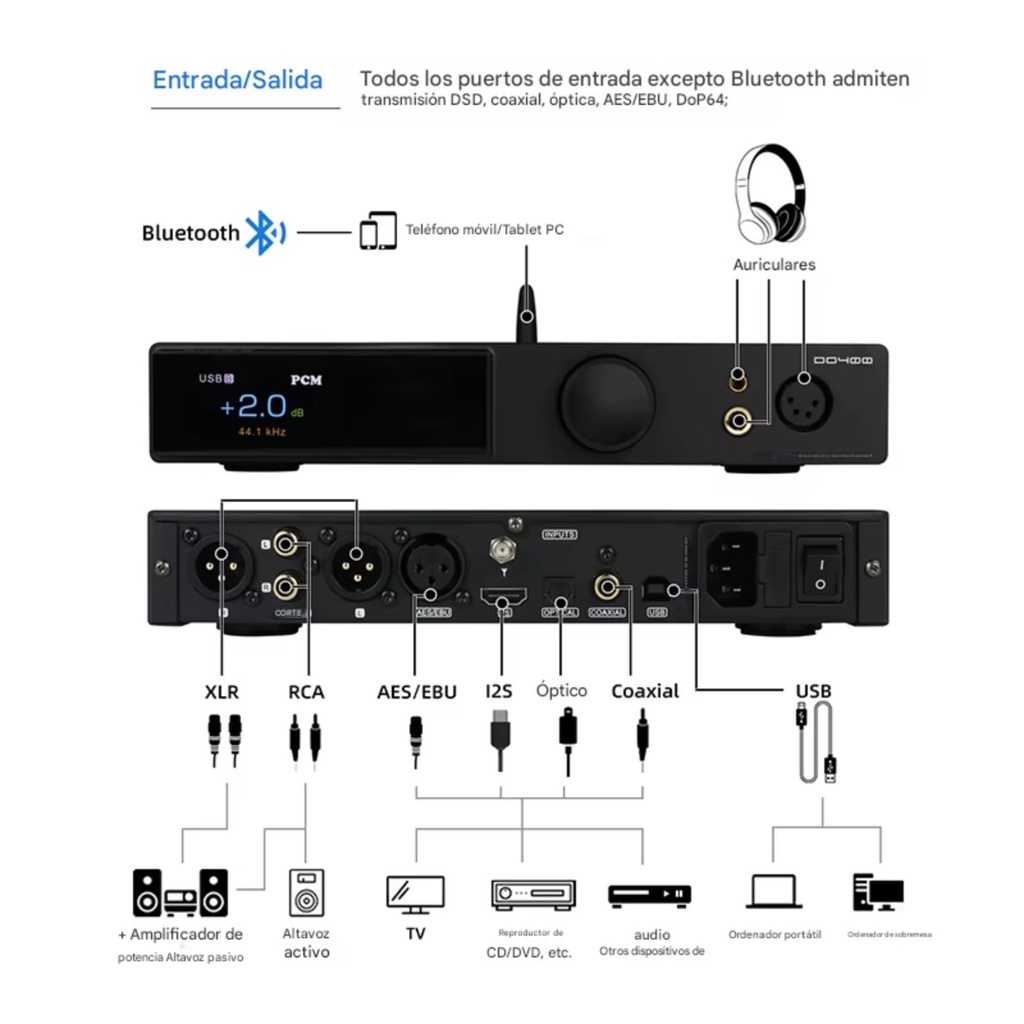 SMSL DO400: DAC/AMP Flagship de Escritorio | Chip ES9039MSPRO | MQA Completo | Salidas XLR y 4.4mm | Bluetooth LDAC | Entradas I2S y AES