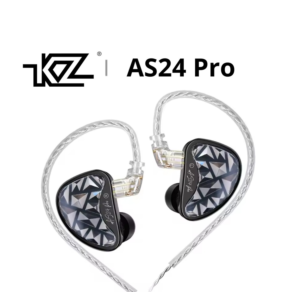 KZ AS24 Pro — IEM 24 Balanced Armature · versión estándar o versión Tuning (interruptores de 4 etapas) · jack 3,5 mm · cápsula 0,75 mm 2-pin · con o sin micrófono.