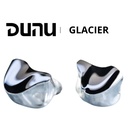 DUNU Glacier — IEM trihíbrido de 9 drivers: 1 Dynamic + 4 Balanced Armature + 4 EST · crossover de 4 vías · cuerpo en acero inoxidable 904L con recubrimiento DLC · versiones 0,78 mm 2-pin o MMCX · cable flagship con sistema modular Q-LOCK PLUS (3,5 mm / 4,4 mm).