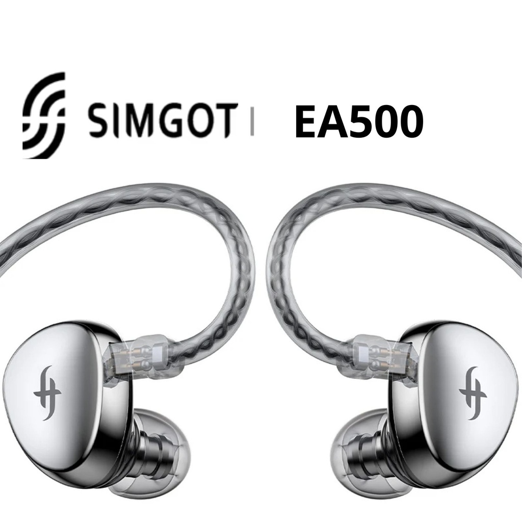 SIMGOT EA500 — IEM dinámico 10 mm · driver DLC 4ª generación · con boquillas intercambiables · conector 0,78 mm 2-pin · jack 3,5 mm.