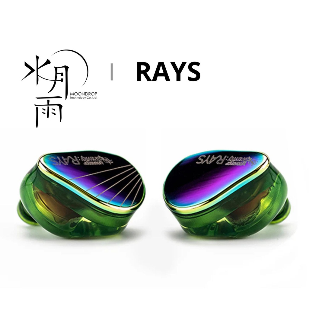MOONDROP RAYS — IEM gaming híbrido 1DD (10 mm) + 1 planar (6 mm) · USB-C con DSP y mic AI · cápsulas 2-pin 0,78 mm.