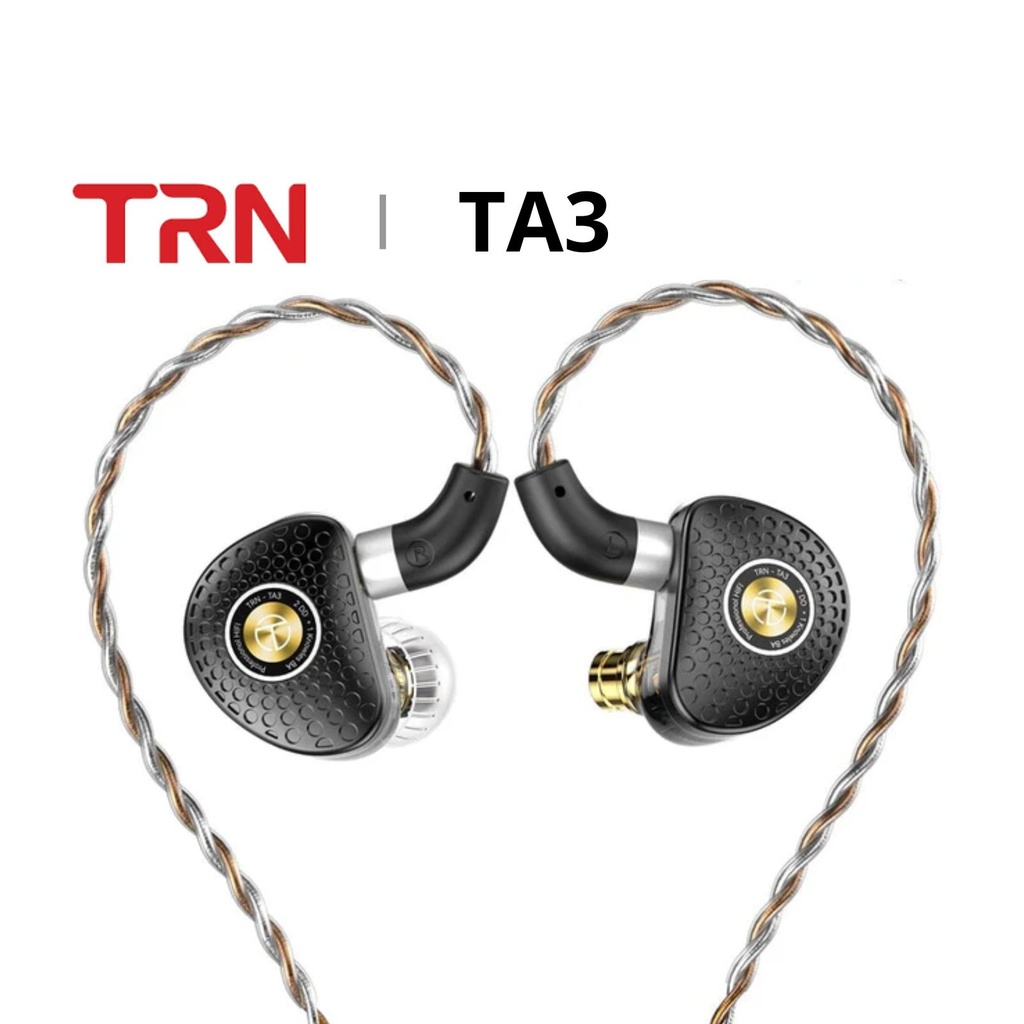 TRN TA3 — IEM híbrido 2DD + 1BA Knowles (cable 2-pin, plugs 2,5 / 3,5 / 4,4 mm)