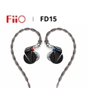 FiiO FD15 — IEM dinámico 13,8 mm (aluminio-magnesio), MMCX expandido, plugs 3,5 / 4,4 mm intercambiables.