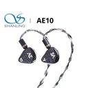 SHANLING AE10 — IEM 10 Balanced Armature (Sonion/Knowles) con crossover RLC de 4º orden (6 vías) · doble switch (4 modos de sonido) · cavidad de resina con capa de fibra de carbono · 0,78 mm 2-pin · cable 8 hebras (18-core) cobre monocristalino · plug 4,4 mm balanceado.